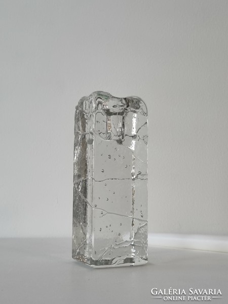 Vintage ice glass block vase, single strand vase, '70s - 16 cm