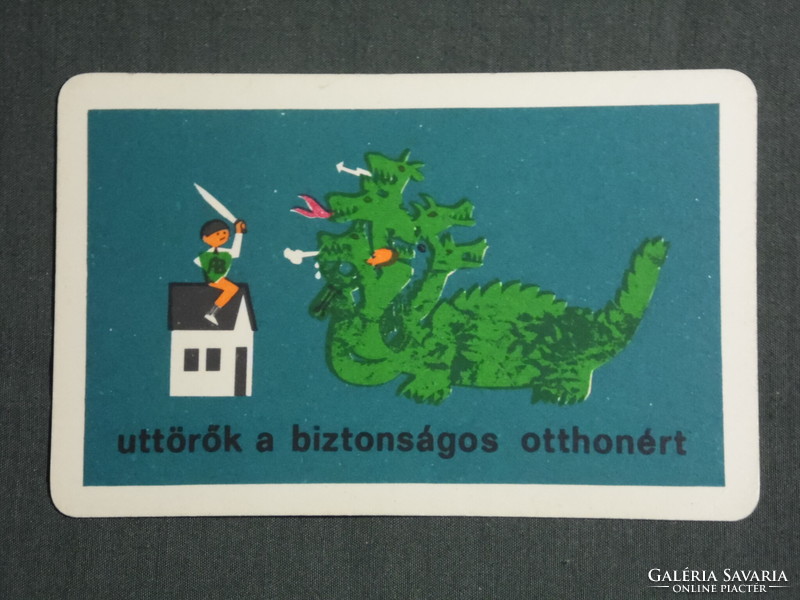 Kártyanaptár, Úttörők a biztonságos otthonért mozgalom,grafikai rajzos, sárkány, 1968 ,  (1)