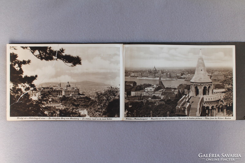 Budapest - 16 lapos leporello album, magyar, német, francia és angol nyelvű feliratozással. 1930-as