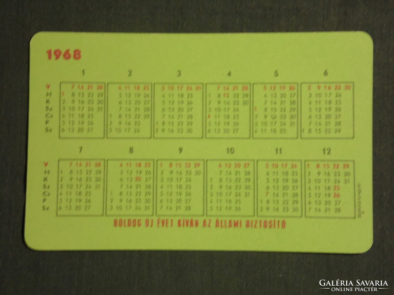 Card calendar, state insurance, máv train ticket, steam locomotive, 1968, (1)