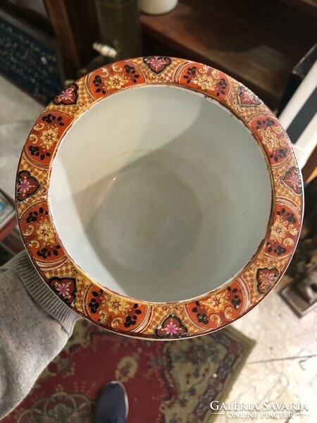 Vintage kínai porcelánzománcos ültetőváza kaspó váza, 16 x 16 cm-es