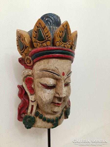 Antique Buddha Buddhist guangin, kuangin patina painted wooden mask on scaffolding 368 8047