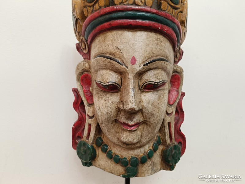 Antique Buddha Buddhist guangin, kuangin patina painted wooden mask on scaffolding 368 8047