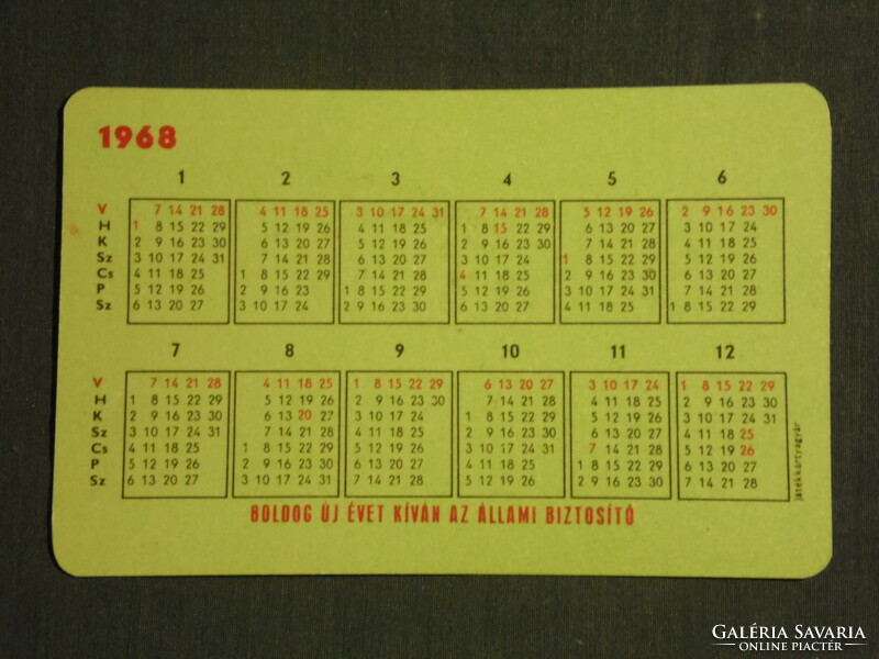 Card calendar, state insurance, Cséb insurance, 1968, (1)