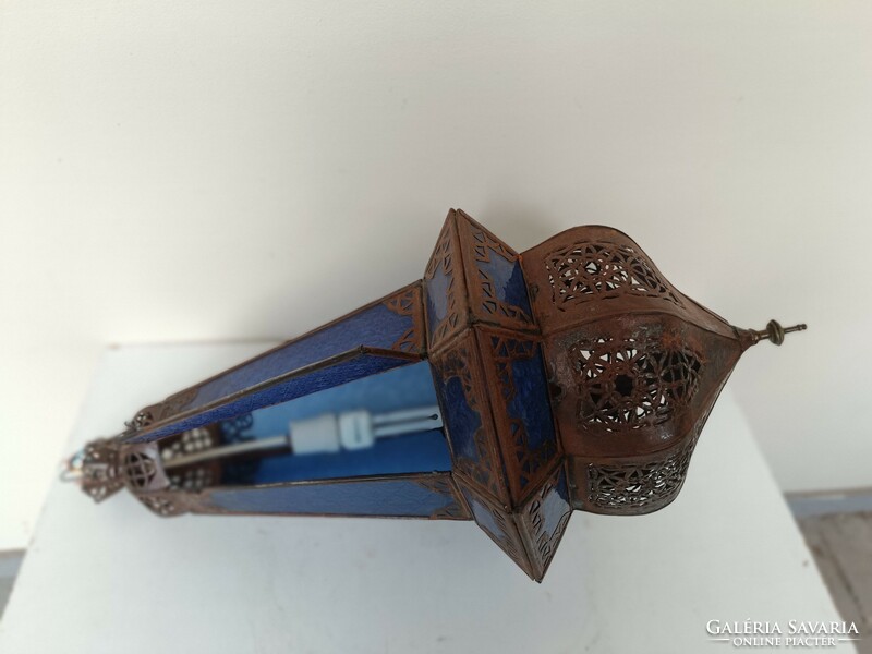 Antik arab török Marokkó mennyezeti űfém testű kék üveg betétes csillár 432 8121