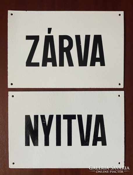 Closed and open - 2 enamel plates in one (enamel plate)