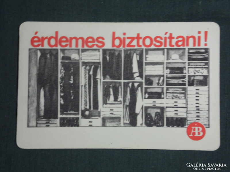 Kártyanaptár, Állami Biztosító, grafikai rajzos, ruhásszekrény, 1968 ,  (1)