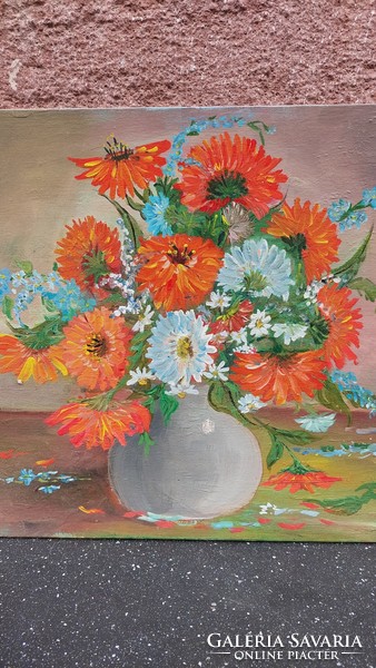 Oil on canvas flower still life painting with dry mark