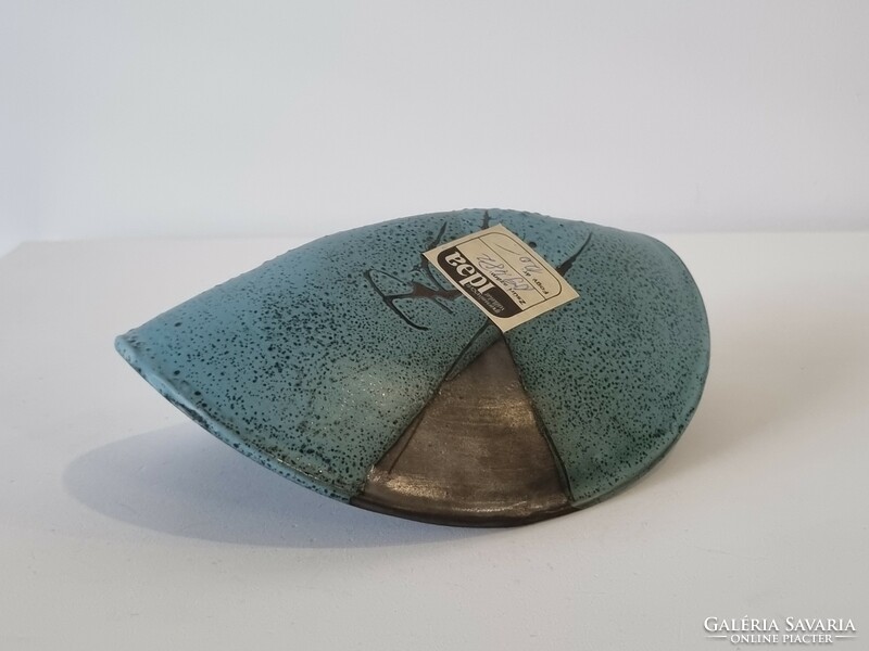 Vintage industrial art ceramic ashtray, candle holder - works of Ildíkó ceramicists from Fülöp