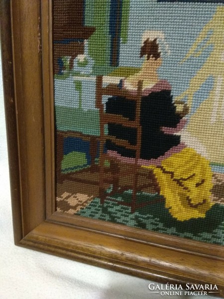 Tapestry picture (42 x 51 cm, needlework woman)