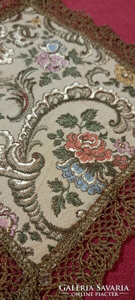 2 old silk brocade tapestry tablecloths in display case (l4242)