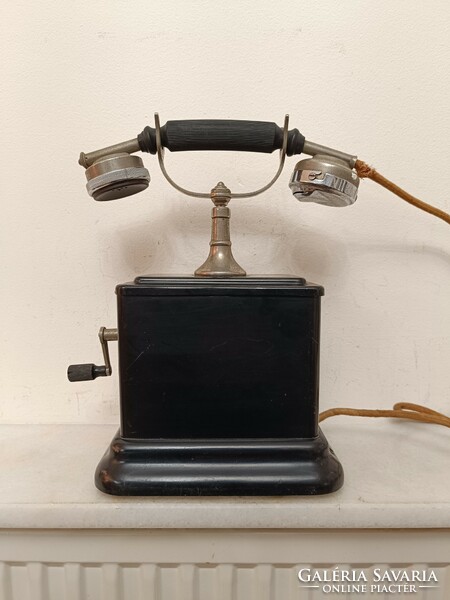 Antique telephone desk black metal crank dial device 1930s 355 7951