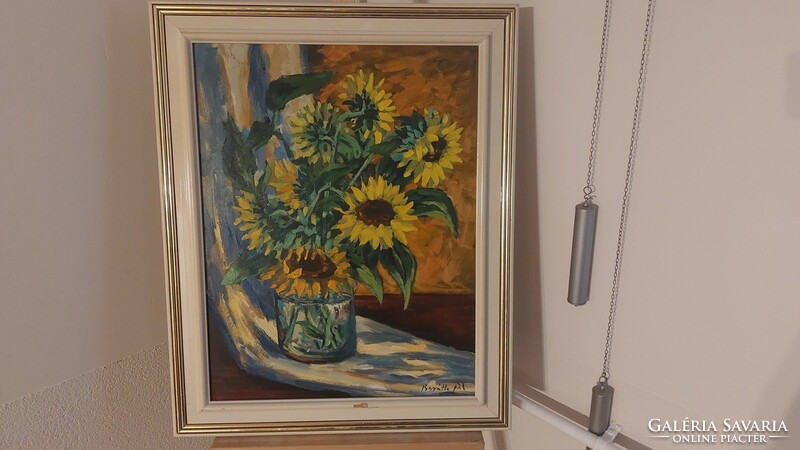 (K) Baráth Pál virágcsendélet festmény 63x78 cm kerettel