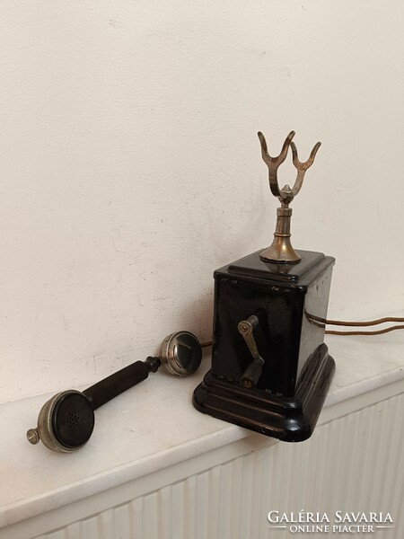 Antique telephone desk black metal crank device 383 8033