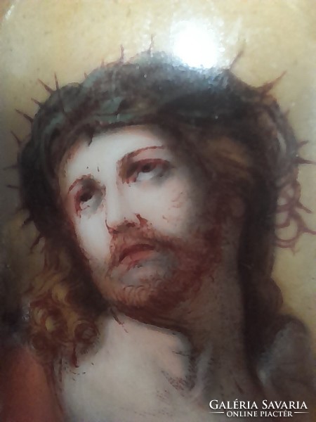 Régi Nagyméretű,Vallási,Jézus,Kézi Festésű,Ezüst 925 Keretes Hibátlan Medál.6 cm x 4.5 cm.