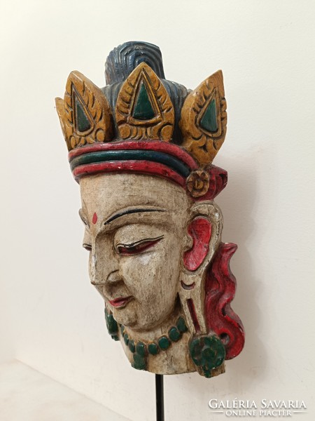 Antique Buddha Buddhist guangin, kuangin patina painted wooden mask on scaffolding 368 8047