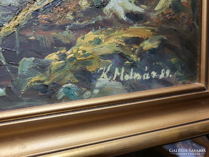 K. Molnár - Hegy fenyőkkel festmény