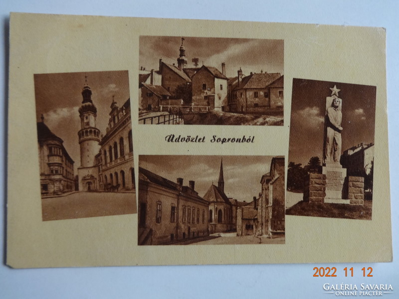 Régi képeslap: Sopron, mozaik, 1954