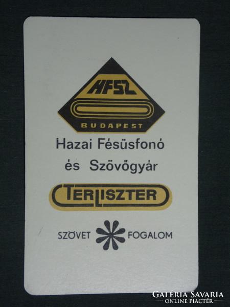 Kártyanaptár,HFSZ,hazai fésűfonó szövőgyár ,Terliszter mintabolt, Budapest 1969 ,  (1)