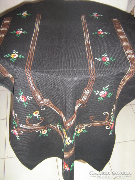 Beautiful vintage cross-stitch hand-embroidered floral lined wall hanging
