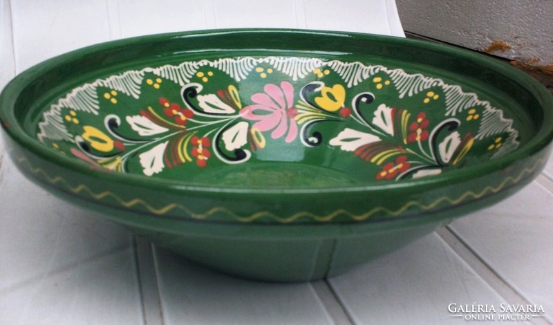Glazed painted ceramic wall bowl, plate or table offering