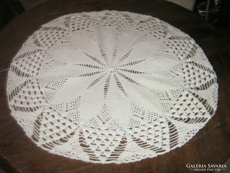 Beautiful antique hand crocheted white round tablecloth