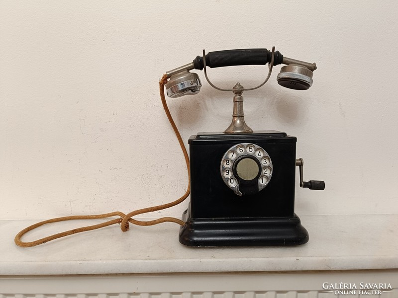 Antique telephone desk black metal crank dial device 1930s 355 7951