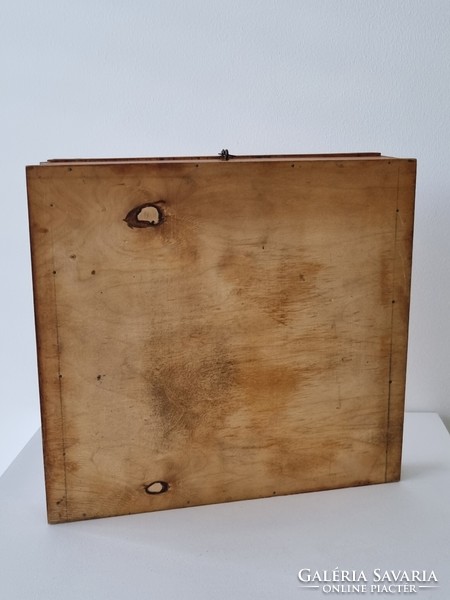 Old patinated wooden storage box with pull-out lid - 30*30 cm