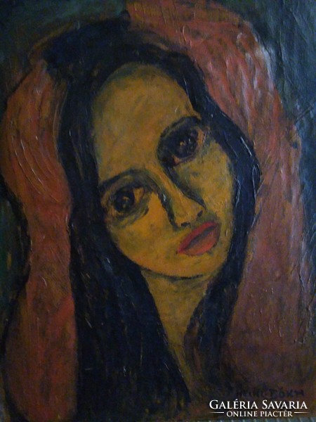 Women's portrait. Oil painting. 1973 Date. Signed.