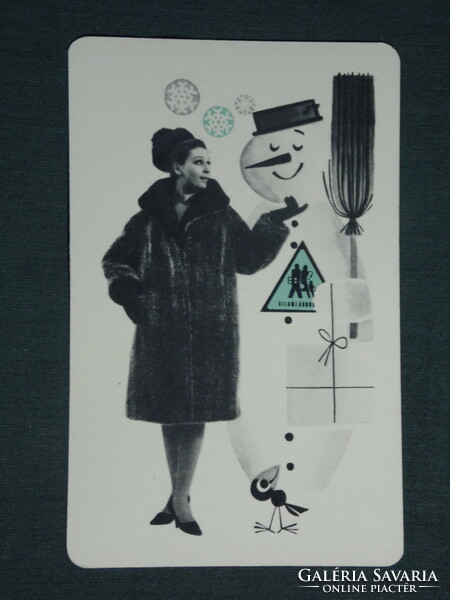Kártyanaptár, Állami Áruház,ruházat,divat,erotikus női modell,grafikai rajzos, hóember, 1968 ,  (1)