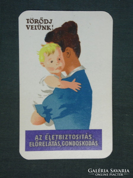 Kártyanaptár, Állami Biztosító,grafikai rajzos, anya gyermekével modell, 1960 ,  (1)