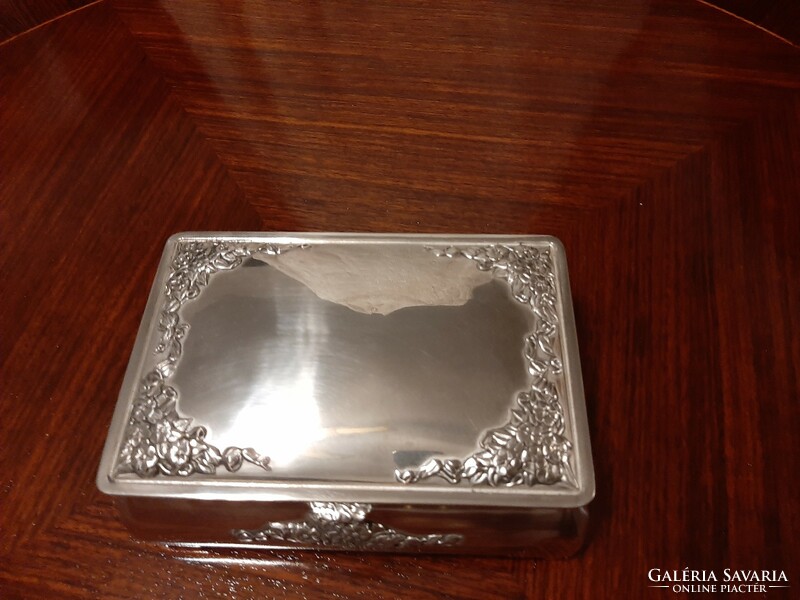 Wonderful large silver-plated jewelry box with plush lining inside