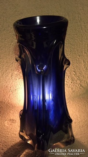 Hatalmas árengedmények!  Nagy kék kristályüveg váza - Blue, big, art glass vase (77)