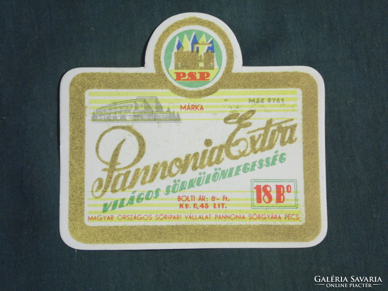 Beer label, Pécs pannonia brewery, pannonia extra light beer
