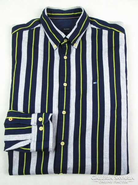 Original tommy hilfiger real indigo (l/xl) elegant striped long sleeve men's shirt