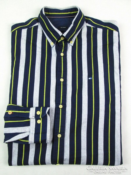 EREDETI TOMMY HILFIGER REAL INDIGO (L/XL) ELEGÁNS CSÍKOS HOSSZÚ UJJÚ FÉRFI ING