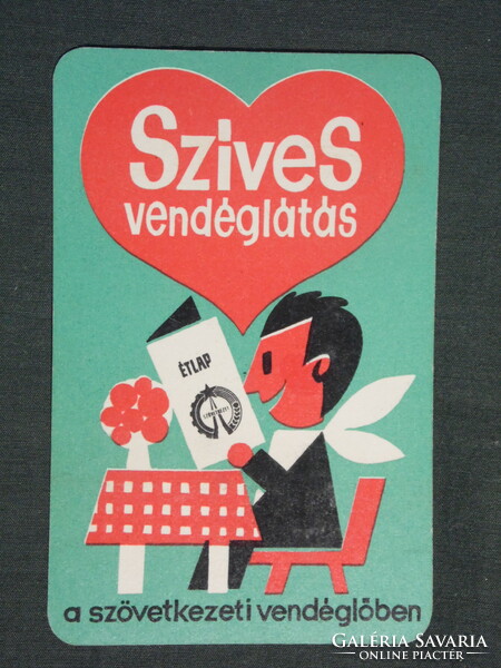 Kártyanaptár,Szövetkezeti vendéglő,étterem ,grafikai rajzos humoros, 1967 ,  (1)