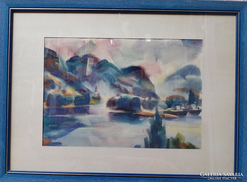 Miklós Simon: watercolor of the Danube Bend