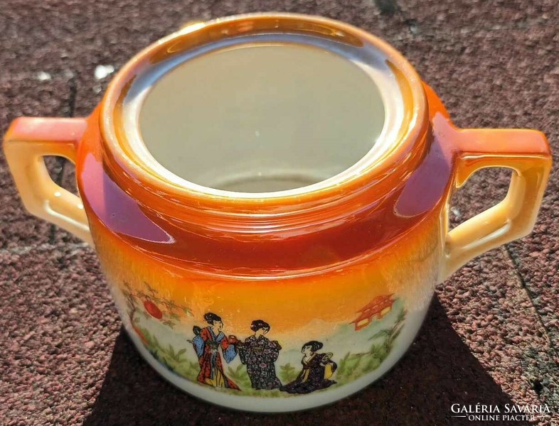 Zsolnay mitológiai  életképes  lüszter mázas cukortartók kávés és teás egyben fedél nélkül