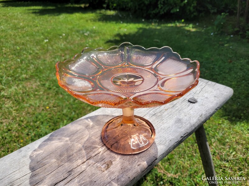 Old glass bowl with base pink glass cake bowl fruit bowl with base bowl offering