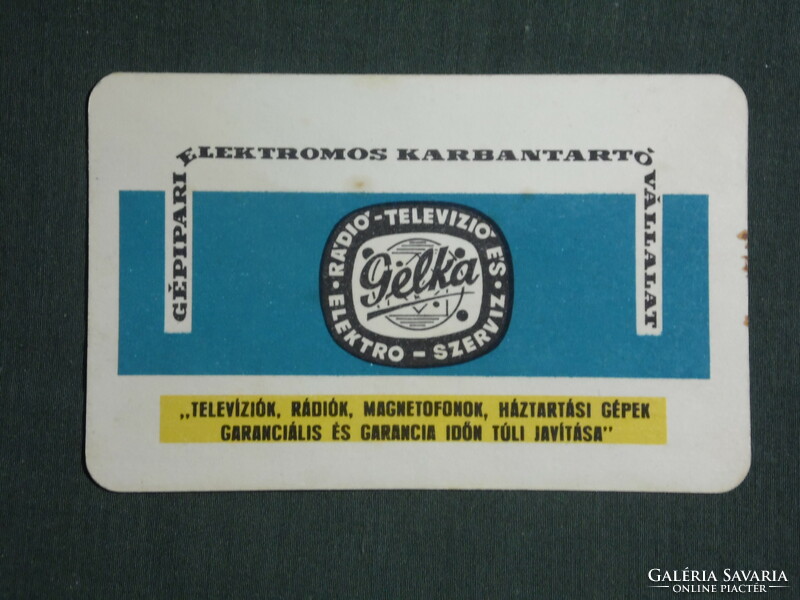 Kártyanaptár, Gelka háztartásigép szerviz,rádió,televízió, 1966 ,  (1)