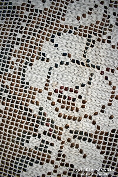 Old crochet crochet rose pattern curtain, light ecru color, handmade 135 x 75 cm