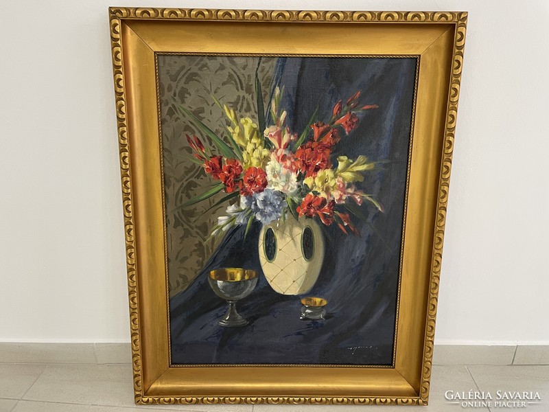 Antique flower still life bouquet still life with vase painting picture