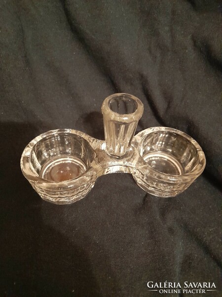 Glass salt and pepper holder, table spice holder and special small cloudy bowl together