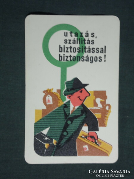 Kártyanaptár, Állami Biztosító, utazás biztosítás, grafikai rajzos,humoros, 1964 ,  (1)