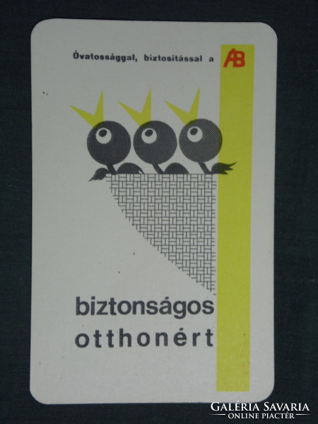 Kártyanaptár, Állami Biztosítás, otthon biztosítás, grafikai rajzos,madár, 1967 ,  (1)