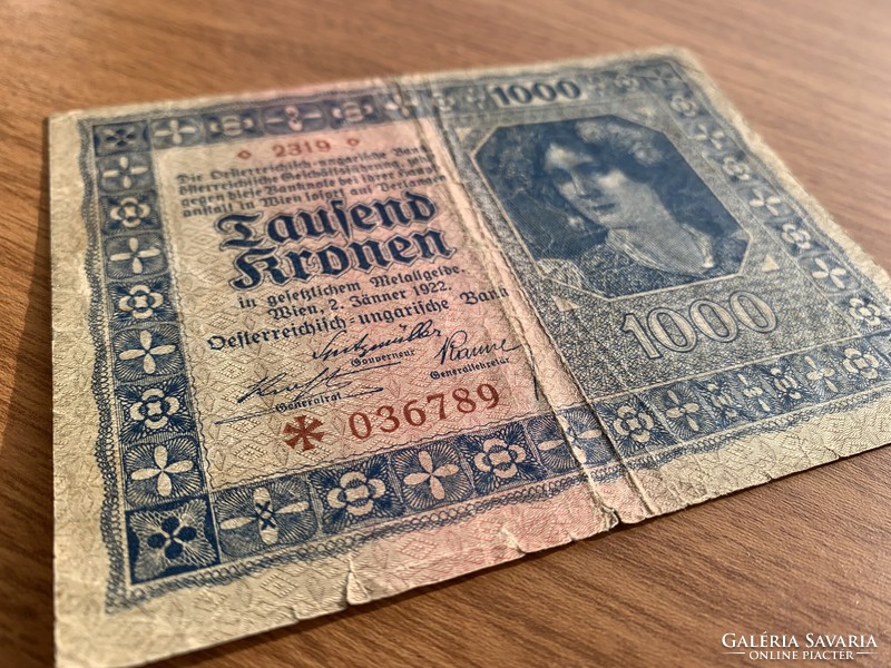 1000 Kronen / 1000 kroner austria 1922 Jan 2 stars