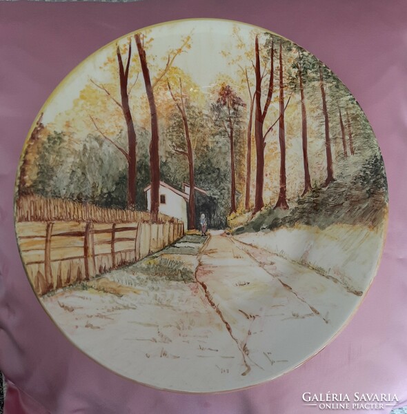 Beautiful forest landscape hand-painted Tyrolean decorative plate, wall plate