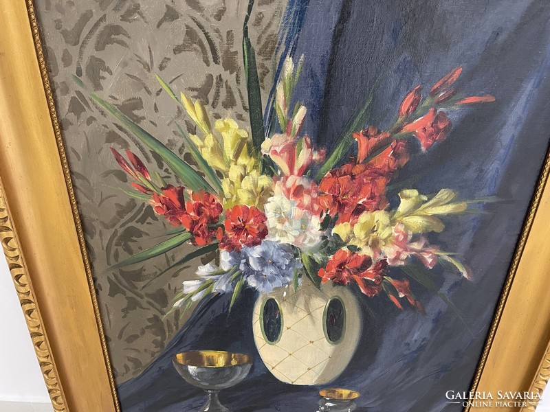 Antik virágcsendélet csokor csendélet vázával festmény kép