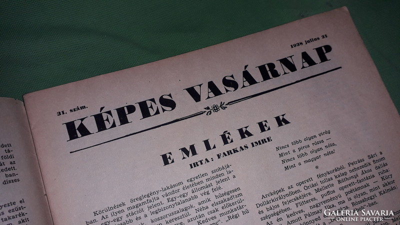 1938 július 31. 31.szám  ANTIK KÉPES VASÁRNAP HETILAP képes újság a képek szerint